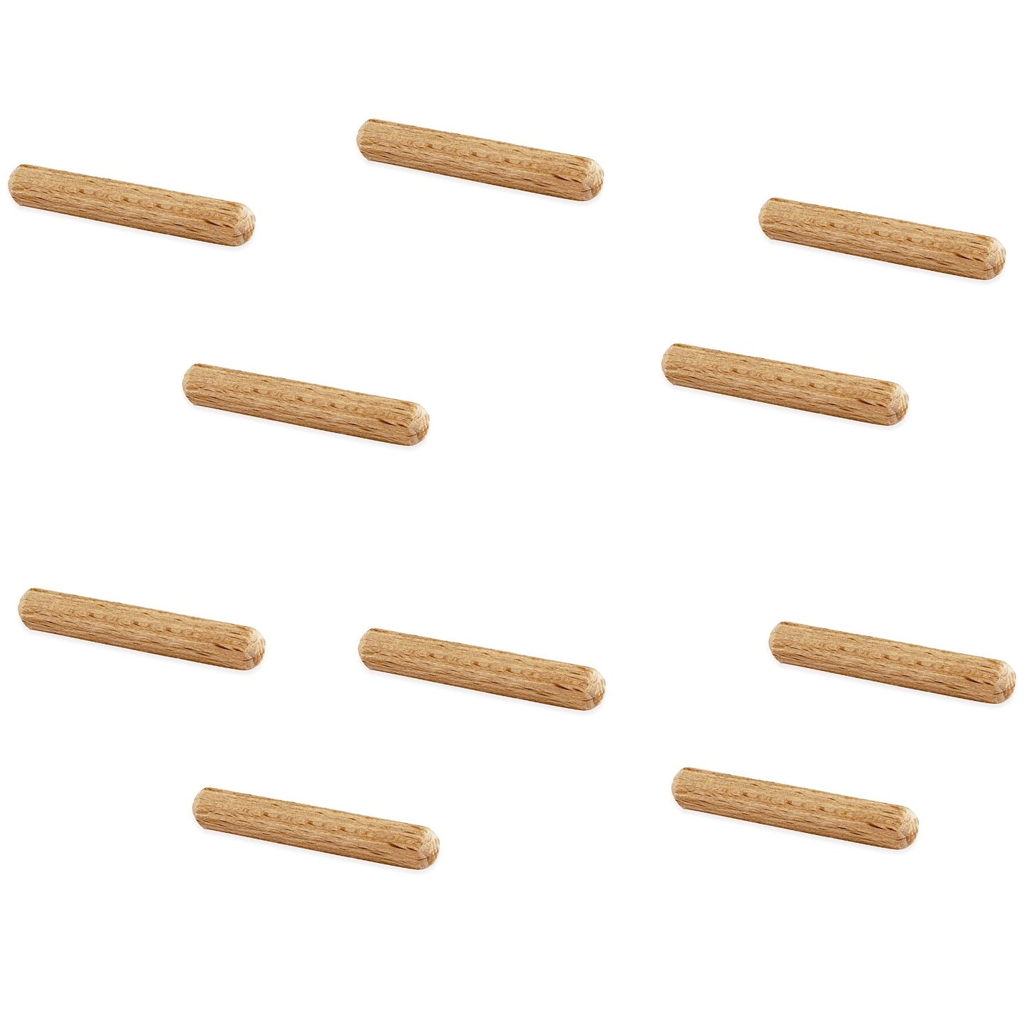 Lot de 10 chevilles longues en bois de hêtre, surface rainurée, 35 mm (1,4") 9031878. Cheville en bois 9031878 pour panneaux bois, assemblages bois, construction de meubles, construction d'étagères, par EMUCA.