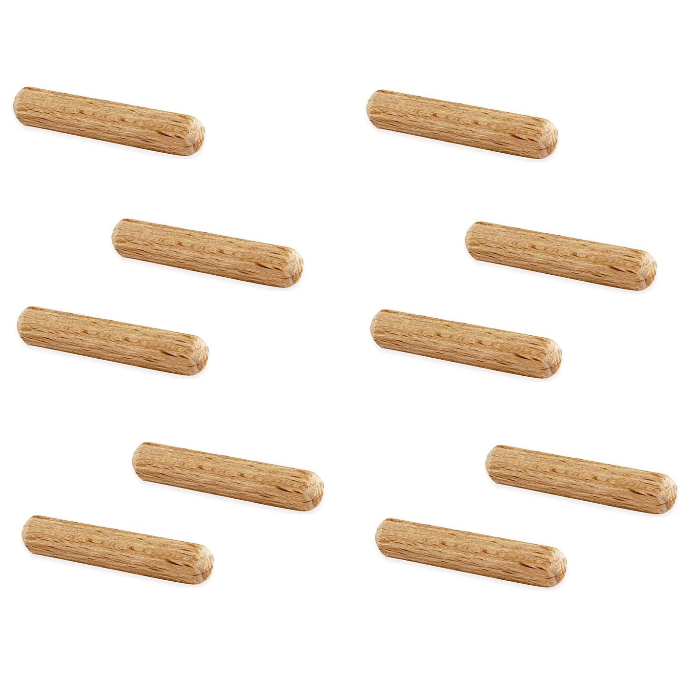 Lot de 10 chevilles longues en bois de hêtre, surface rainurée, 40 mm (1,6") 9091778. Cheville en bois 9091778 pour panneaux bois, assemblages bois, construction de meubles, construction d'étagères, par EMUCA.