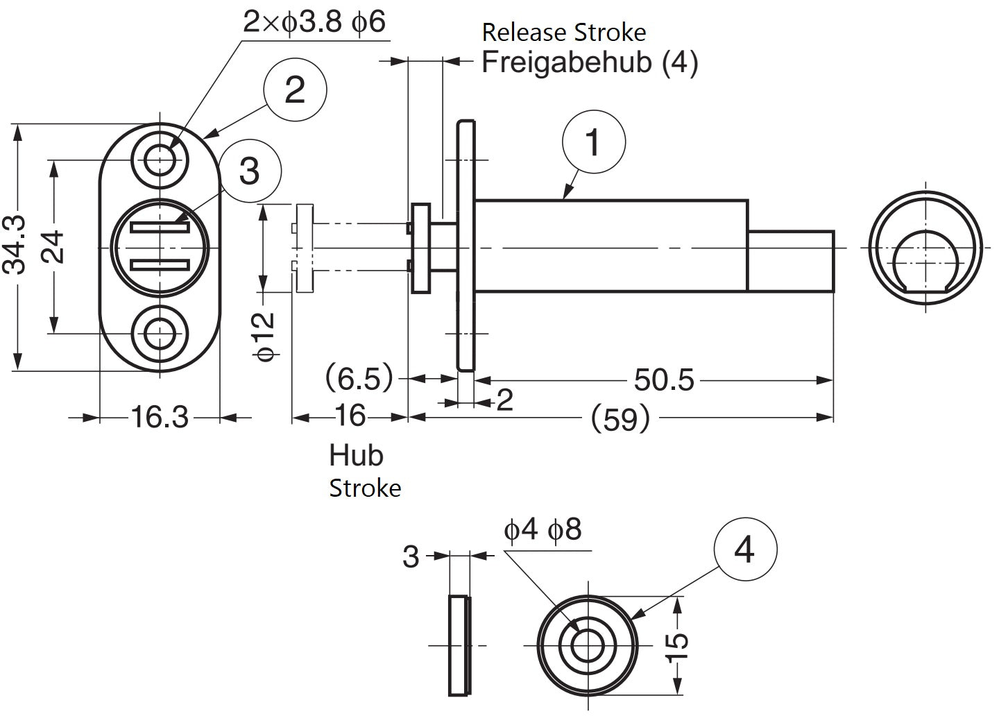 2 Stück Magnet-Druckschnäpper, zum Einbohren, inkl. Gegenplatte, MC-U60 für Möbeltüren, Schranktüren, Schrankklappen