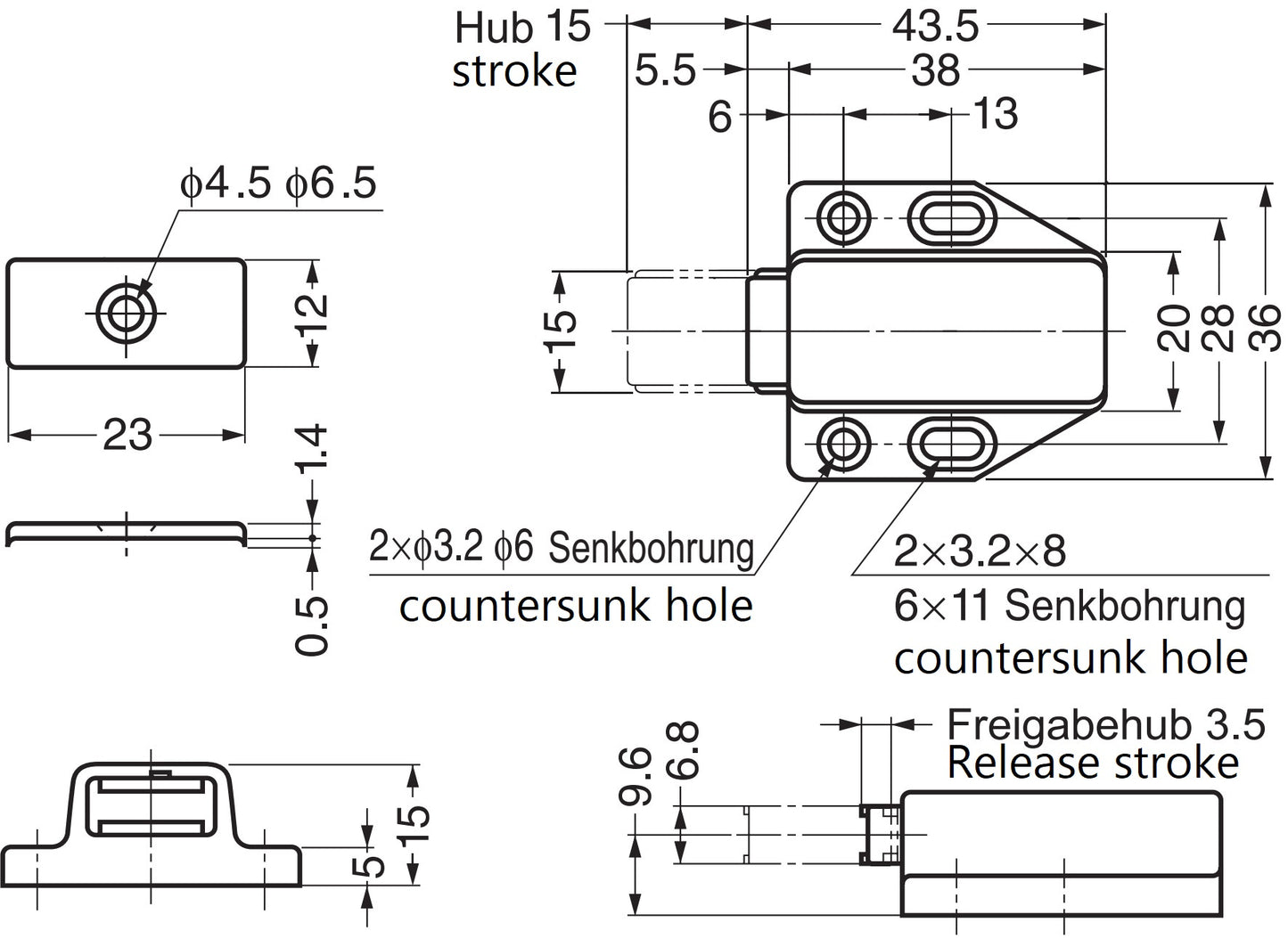 2 loquets magnétiques à bouton-poussoir de haute qualité, avec contreplaque, surface : blanche, 38 mm (1-1/2″), ML-80W pour portes de meubles, portes d'armoires