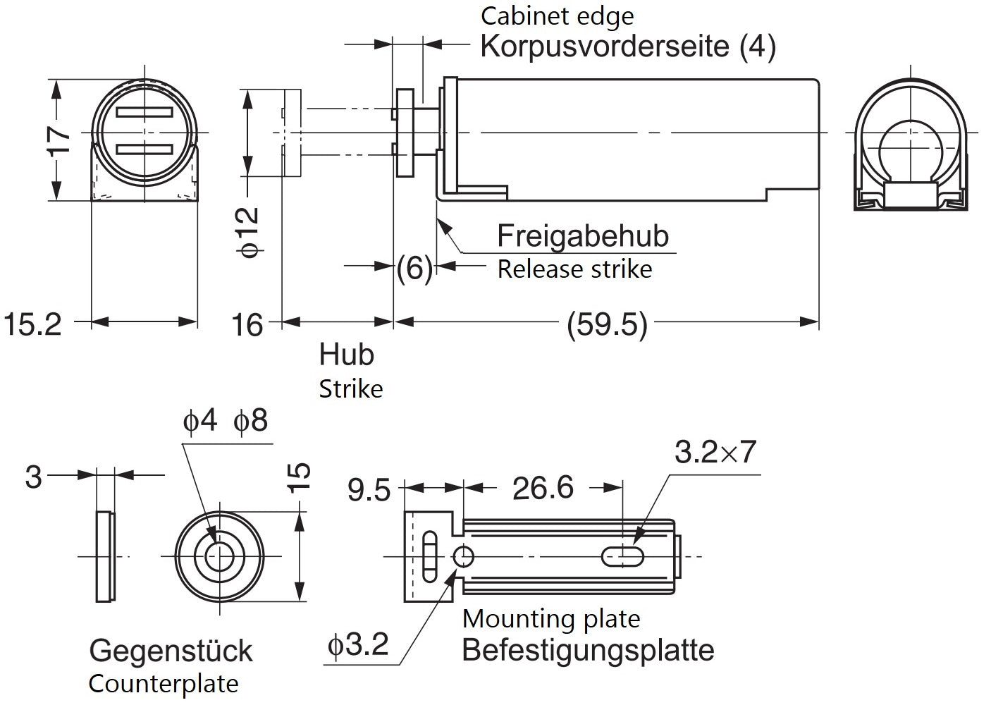 2 Stück Magnet-Druckschnäpper, mit Gehäuse aus Edelstahl, inkl. Gegenplatte, MC-S60 für Möbeltüren, Schranktüren, Schrankklappen
