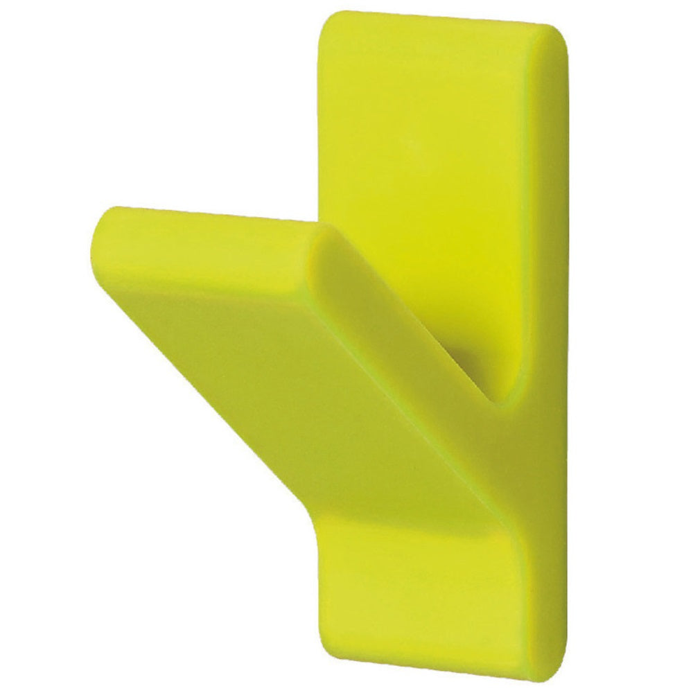 Strong magnetic hook, silicone-coated, green-yellow finish, 46 mm (1.9"), PXB-GN05M-101-GY. Silicone hook for refrigerators, magnetic boards, key boards, lockers, metal cabinets, metal walls, and much more, from Sugatsune / LAMP® (Japan)