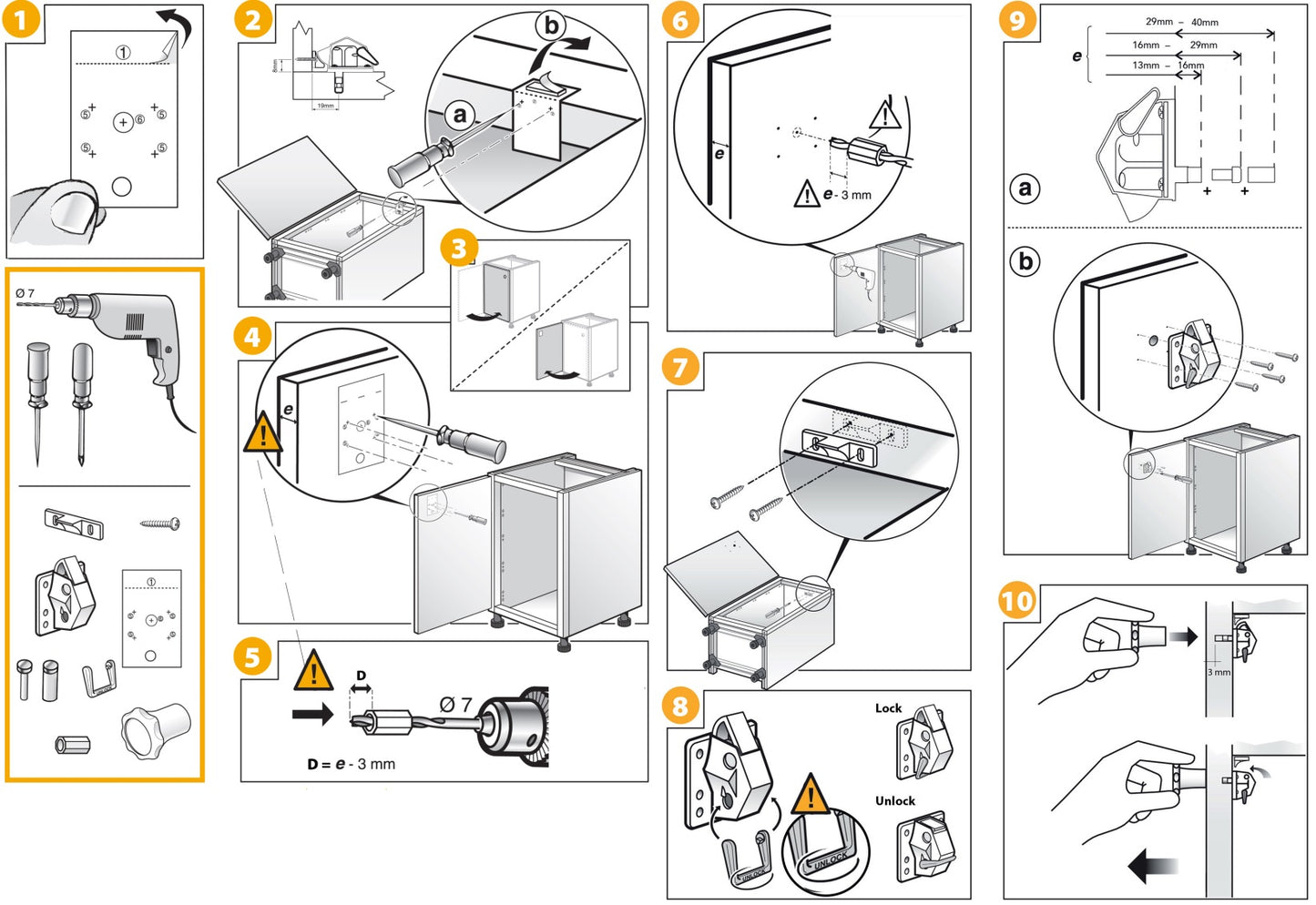 Serrure magnétique invisible pour portes et tiroirs (2 serrures + 1 clé magnétique) 8932920. Serrure magnétique REVALOC en métal et plastique, blanche, pour meubles de bureau, cabinets médicaux et portes de maintenance, par EMUCA.