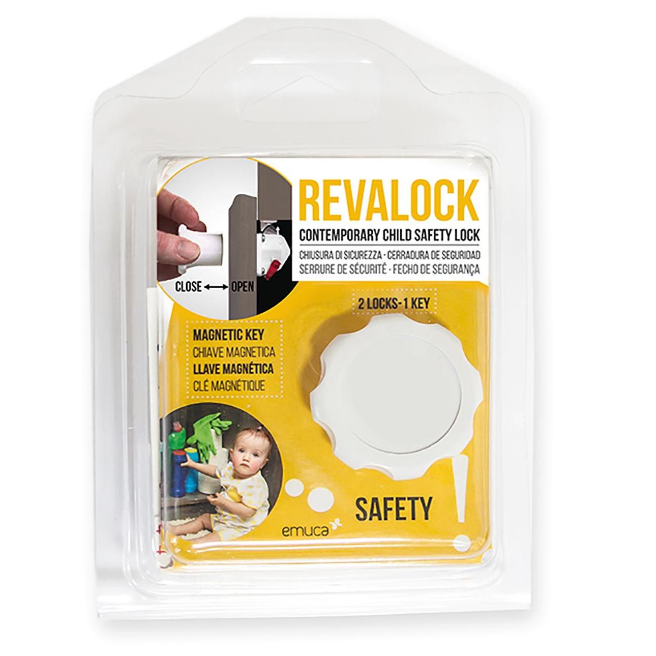 Serrure magnétique invisible pour portes et tiroirs (2 serrures + 1 clé magnétique) 8932920. Serrure magnétique REVALOC en métal et plastique, blanche, pour meubles de bureau, cabinets médicaux et portes de maintenance, par EMUCA.