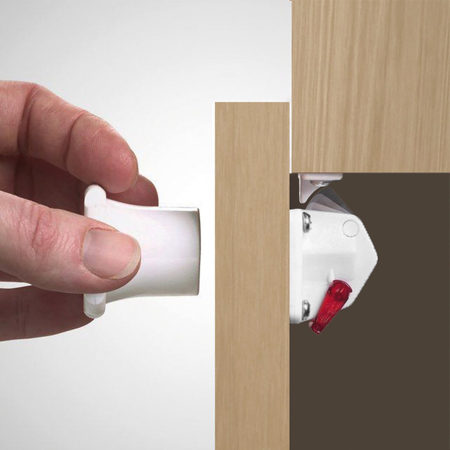 Serrure magnétique invisible pour portes et tiroirs (2 serrures + 1 clé magnétique) 8932920. Serrure magnétique REVALOC en métal et plastique, blanche, pour meubles de bureau, cabinets médicaux et portes de maintenance, par EMUCA.