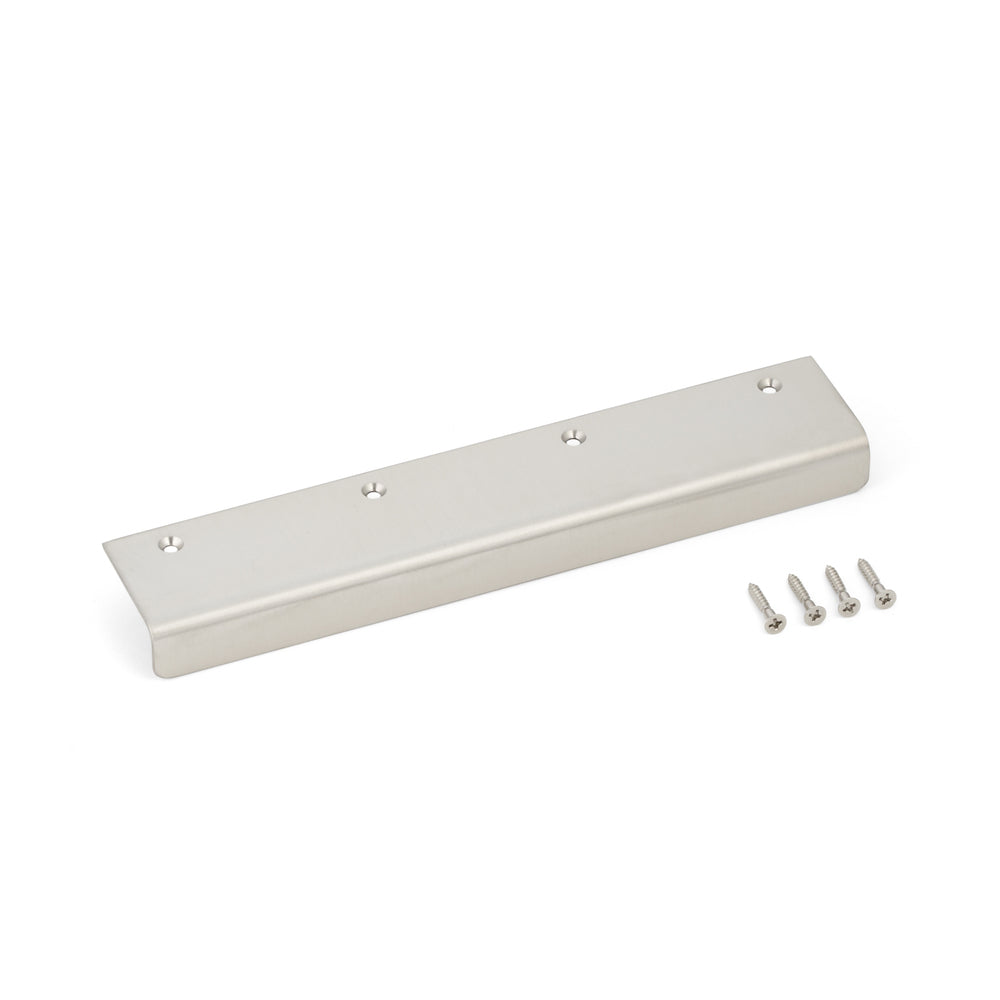 High-quality, solid stainless steel angled handle, satin finish, 200 mm (7.9") SN-200S. Furniture handle SN-200S for boats, yachts, stainless steel kitchens, beach hotels, doctor's offices, kitchen cabinets, and drawers, by Sugatsune / LAMP® (Japan)
