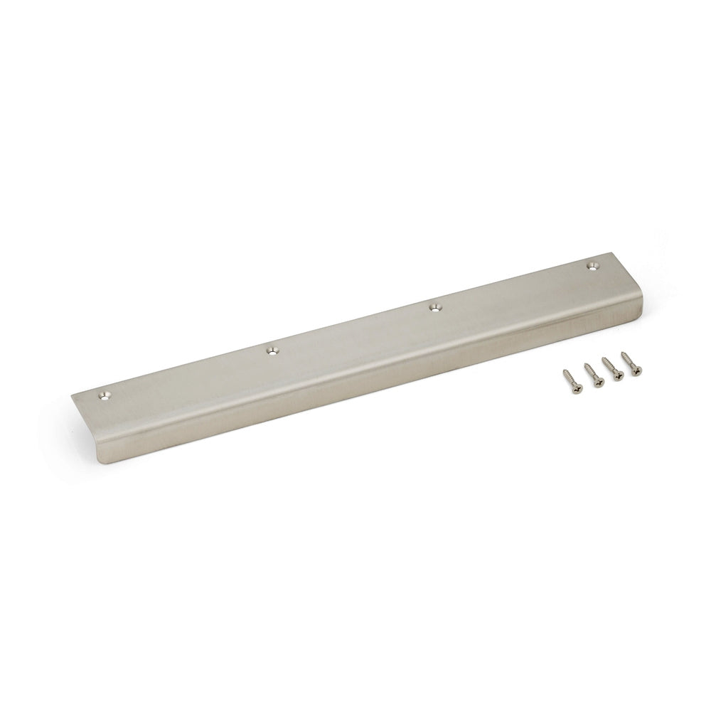 High-quality, solid stainless steel angled handle, satin finish, 300 mm (11.9") SN-300S. SN-300S furniture handle for boats, yachts, stainless steel kitchens, beach hotels, doctor's offices, kitchen cabinets, and drawers, by Sugatsune / LAMP® (Japan).