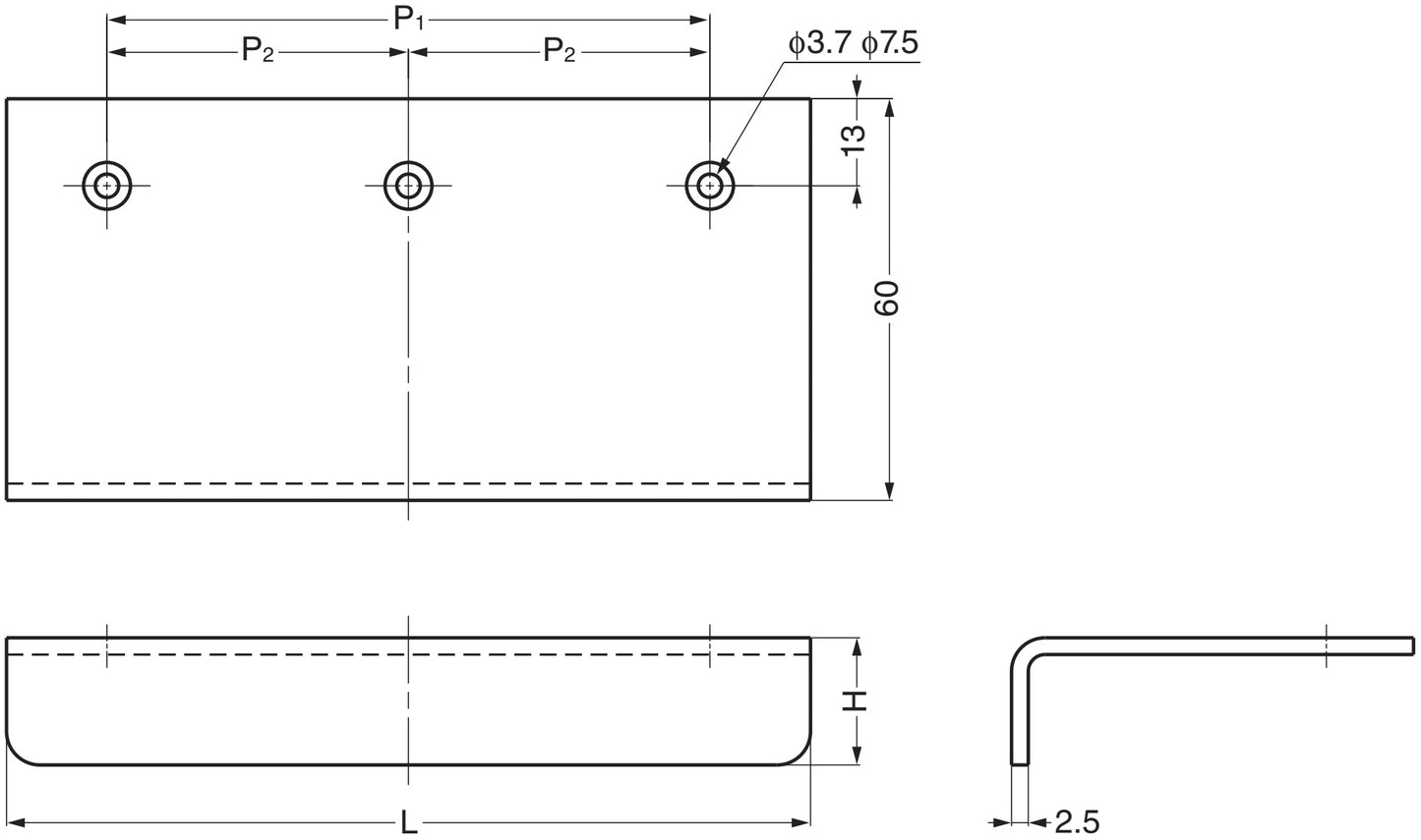 Hochwertiger massiver Edelstahl-Winkelgriff aus rostfreiem Edelstahl SUS304 (V2A), glänzend poliert, 95 mm (3,8″) SND-95M. Edelstahlmöbelgriff SND-95M für Boot, Yacht, Edelstahlküche, Strandhotel, Küchenschrank, von Sugatsune / LAMP® (Japan)