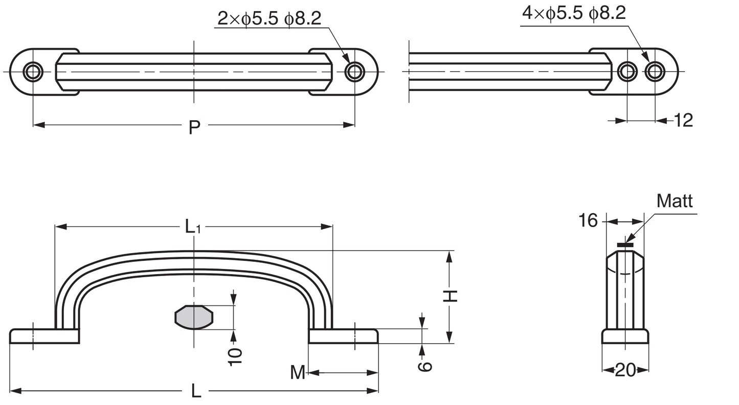 Hochwertiger massiver Edelstahlmöbelgriff aus SUS304 (V2A) mit Vierpunktbefestigung, 238 mm (9,4″) XL-CUY240TT. Edelstahltürgriff XL-CUY240TT aus SUS304 (V2A) mit vier Befestigungslöchern für Boot, Yacht, Edelstahlküche, von Sugatsune / LAMP® (Japan)