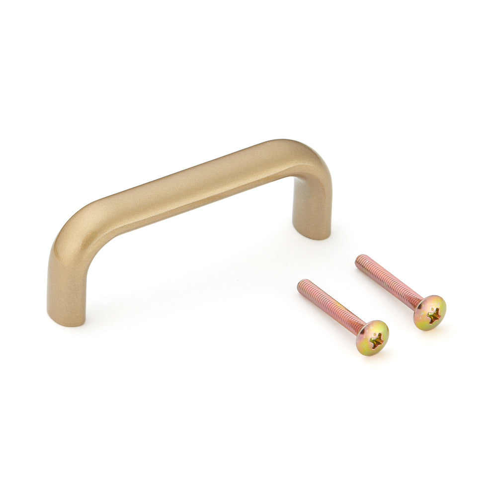 Poignée de meuble solide de haute qualité en alliage d'aluminium robuste, couleur or, satiné mat, 78 mm (3,1″) KK-H80SSG. Poignée KK-H80SSG pour meuble de cuisine, meuble de salon, meuble de bureau, meuble de chambre, par Sugatsune / LAMP® (Japon)