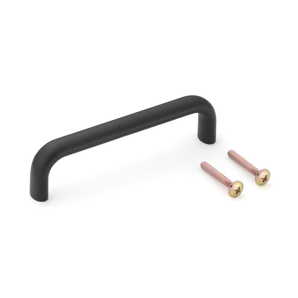 High-quality solid furniture handle made of robust aluminum alloy, black, satin finish, 108 mm (4.3") KK-H110BL. Handle KK-H110BL for kitchen cabinets, living room cabinets, office furniture, and bedroom furniture, by Sugatsune / LAMP® (Japan)