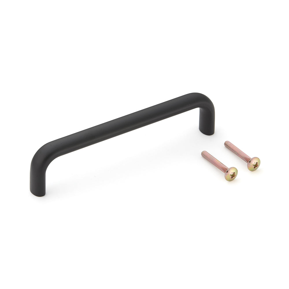 High-quality solid furniture handle made of robust aluminum alloy, black, satin finish, 128 mm (5.1") KK-H130BL. Handle KK-H130BL for kitchen cabinets, living room cabinets, office furniture, and bedroom furniture, by Sugatsune / LAMP® (Japan)