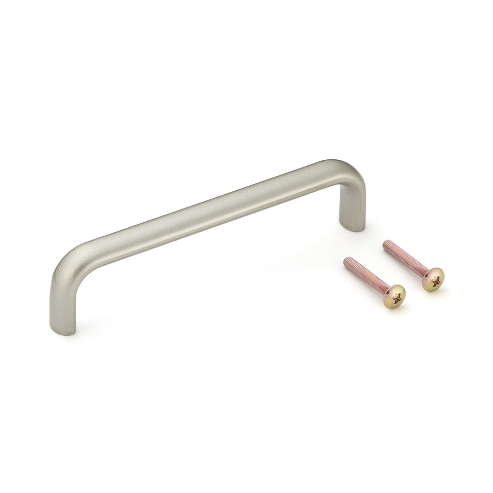 Poignée de meuble solide de haute qualité en alliage d'aluminium robuste, nickelée, satinée mate, 128 mm (5,1″) KK-H130SNI. Poignée KK-H130SNI pour meuble de cuisine, meuble de salon, meuble de bureau, meuble de chambre, par Sugatsune / LAMP® (Japon)