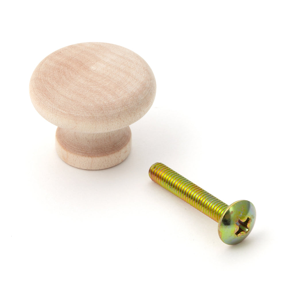 High-quality solid wood furniture knob, natural finish, 24.5 mm (1") SMT24. Natural wood knob for drawers, furniture doors, kitchen cabinets, and much more, from Sugatsune / LAMP® (Japan)