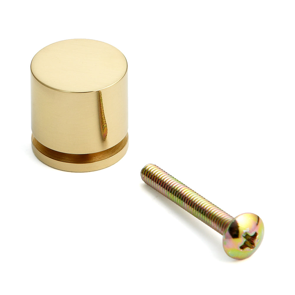High-quality brass furniture knob handle, surface: glossy polished, 18 mm (0.8") KHE107-18PB. Brass knob for drawers, furniture doors, kitchen cabinets, office cabinets, and much more, from Sugatsune / LAMP® (Japan)