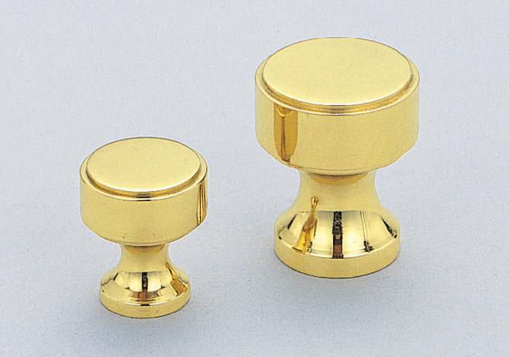 High-quality brass furniture knob handle, surface: glossy polished, 21 mm (0.9") KHE111-22PB. Brass knob for drawers, furniture doors, kitchen cabinets, office cabinets, and much more, from Sugatsune / LAMP® (Japan)