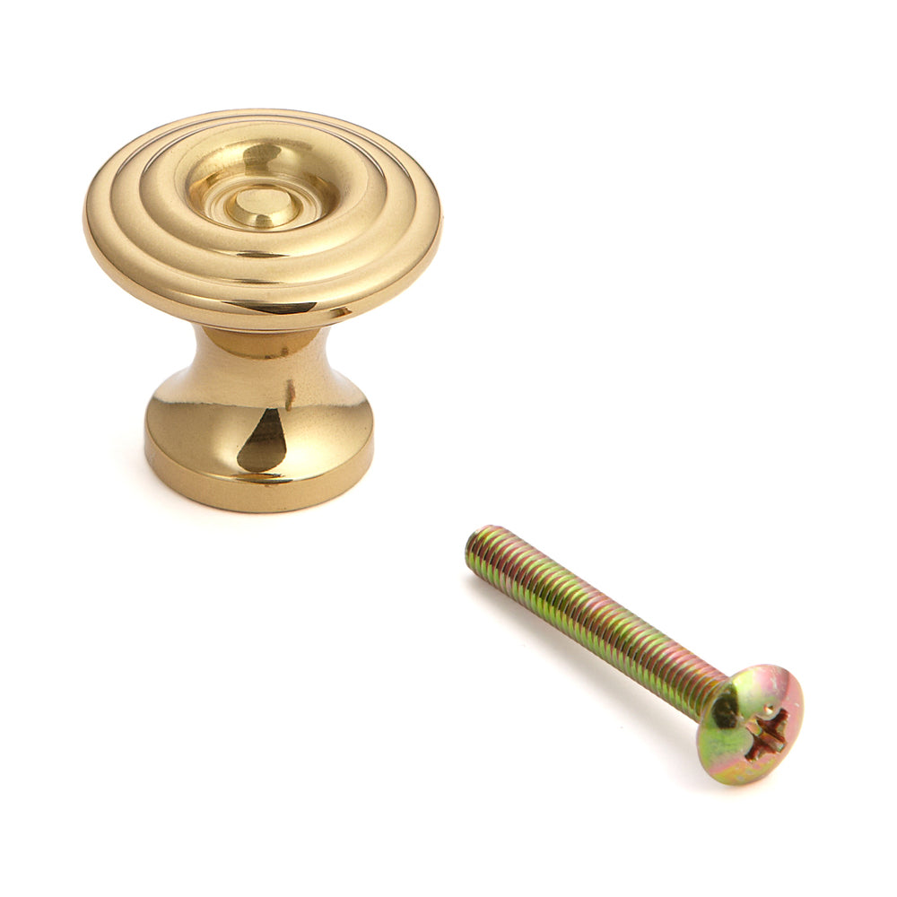 Poignée de meuble de haute qualité en laiton, surface : polie brillante, 25 mm (1″) KHE103-25PB. Bouton de poignée en laiton pour tiroirs, portes de meubles, armoires de cuisine, armoires de bureau et bien plus encore, de Sugatsune / LAMP® (Japon)