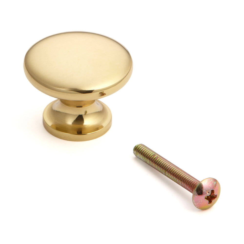 Poignée de meuble de haute qualité en laiton, surface : polie brillante, 30 mm (1,2″) KHE102-30PB. Bouton de poignée en laiton pour tiroirs, portes de meubles, armoires de cuisine, armoires de bureau et bien plus encore, de Sugatsune / LAMP® (Japon)