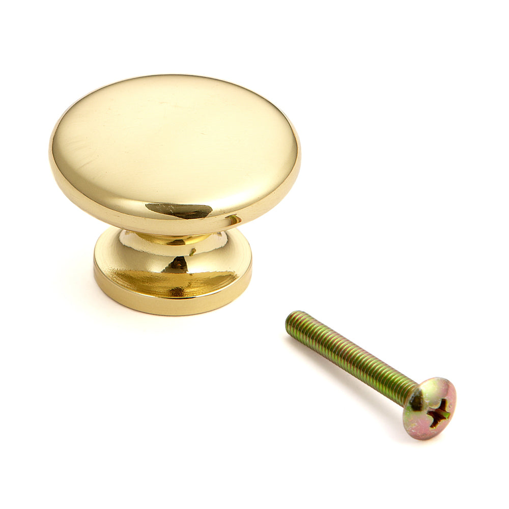Poignée de meuble de haute qualité en laiton, surface : polie brillante, 35 mm (1,4″) KHE102-35PB. Bouton de poignée en laiton pour tiroirs, portes de meubles, armoires de cuisine, armoires de bureau et bien plus encore, de Sugatsune / LAMP® (Japon)