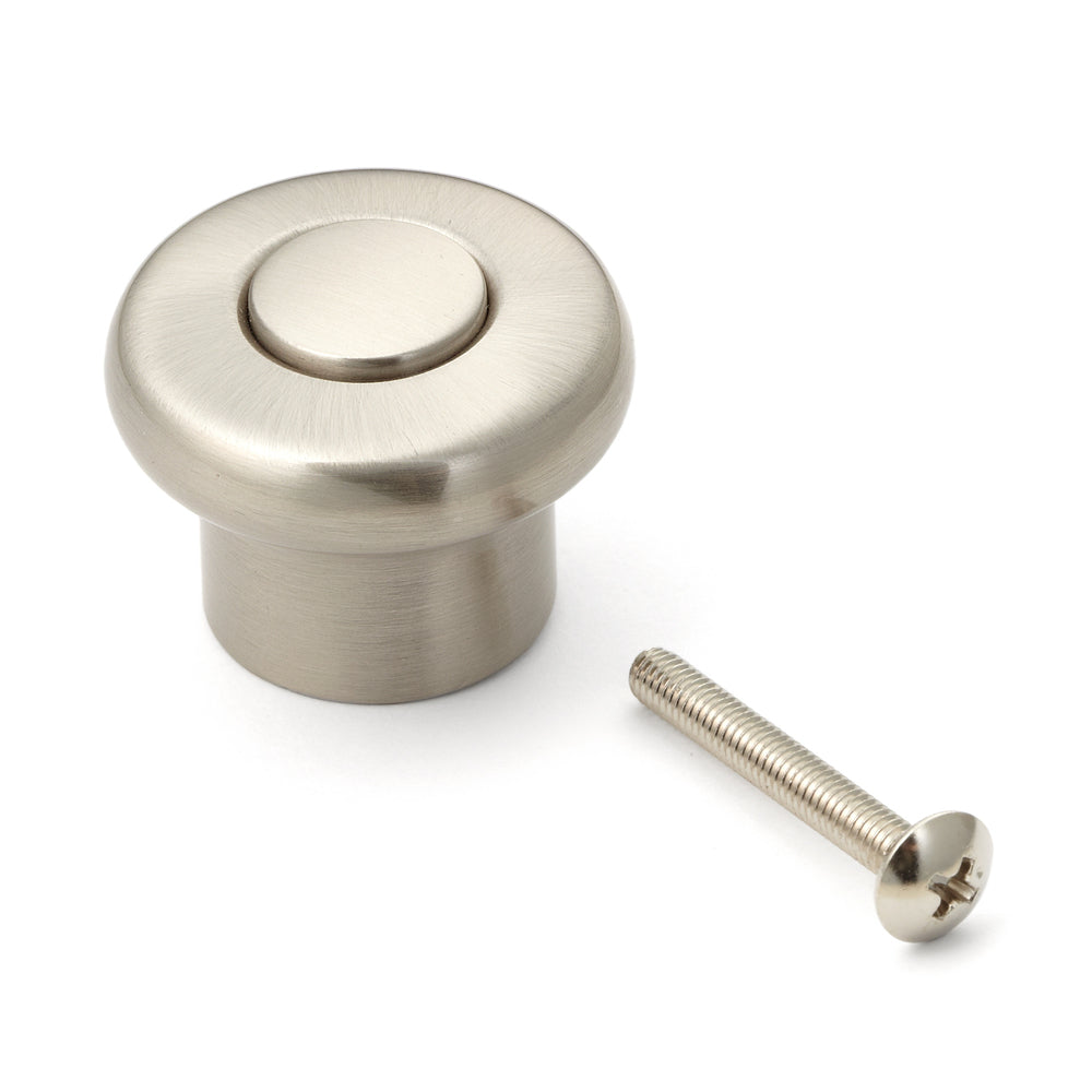 High-quality zinc alloy furniture knob handle, nickel-plated finish, 34 mm (1.4") KM130SN/SN. Zinc alloy handle for drawers, furniture doors, kitchen cabinets, office cabinets, and much more, from Sugatsune / LAMP® (Japan)