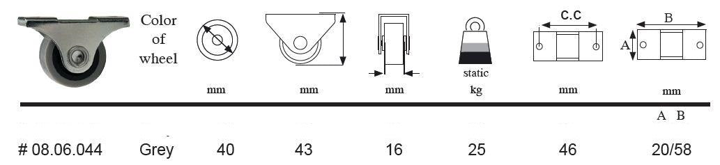 4 roulettes pour meubles, en polyuréthane robuste, surface : grise, 40 mm (1,6″), 08.06.044-0. Jeu de roulettes pour commodes sous le lit, coffres à jouets, caisses, appareils électroménagers, meubles et bien plus encore, de SISO Danemark