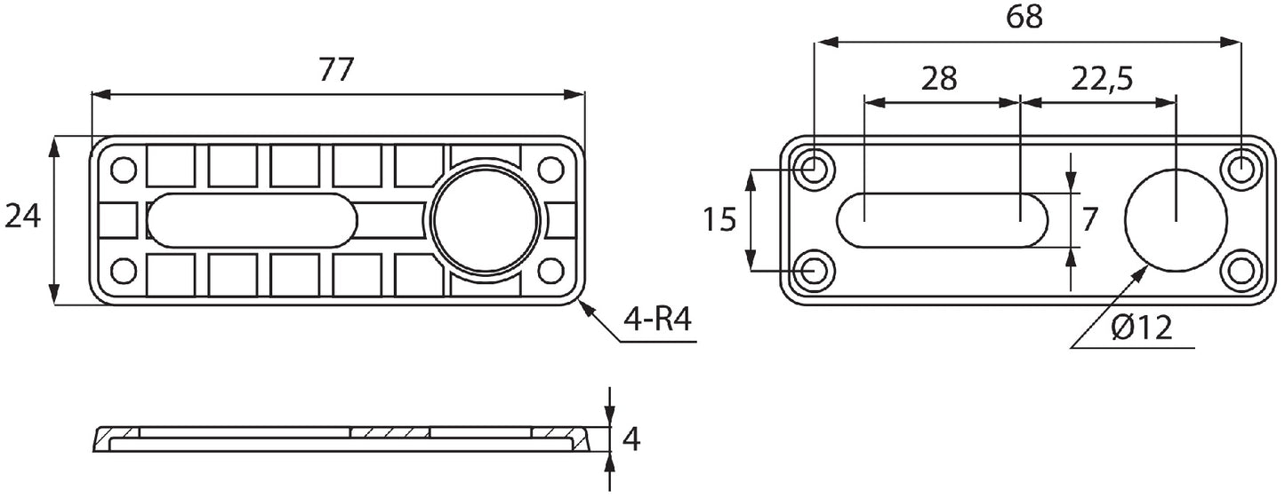 Mounting plate, 77 mm (3.1″) 14.08.245. Plastic mounting plate, matte black, for furniture combination lock, from SISO Denmark