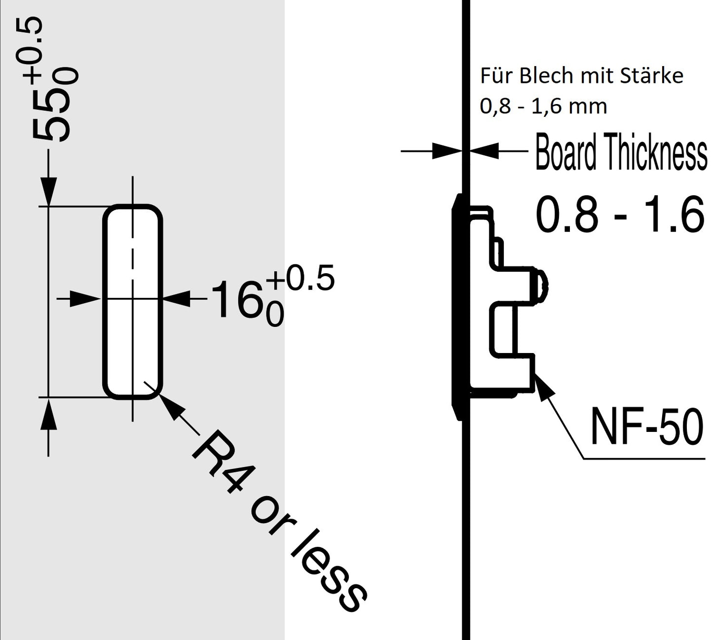 Mounting bracket, 50 mm (2"), NF-50. Mounting clamp for sheet metal mounting, Sugatsune / LAMP folding hook NF-60, Sugatsune / LAMP folding hook NF-R64, Sugatsune / LAMP folding hook NF-K64, from Sugatsune / LAMP® (Japan)