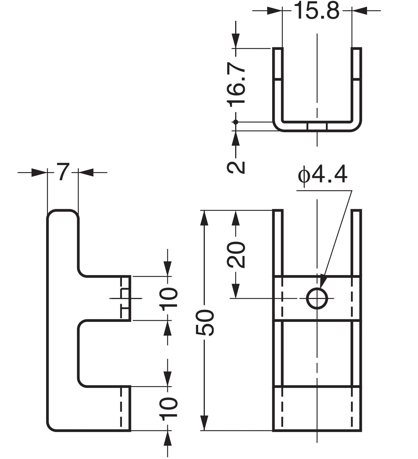 Mounting bracket, 50 mm (2"), NF-50. Mounting clamp for sheet metal mounting, Sugatsune / LAMP folding hook NF-60, Sugatsune / LAMP folding hook NF-R64, Sugatsune / LAMP folding hook NF-K64, from Sugatsune / LAMP® (Japan)