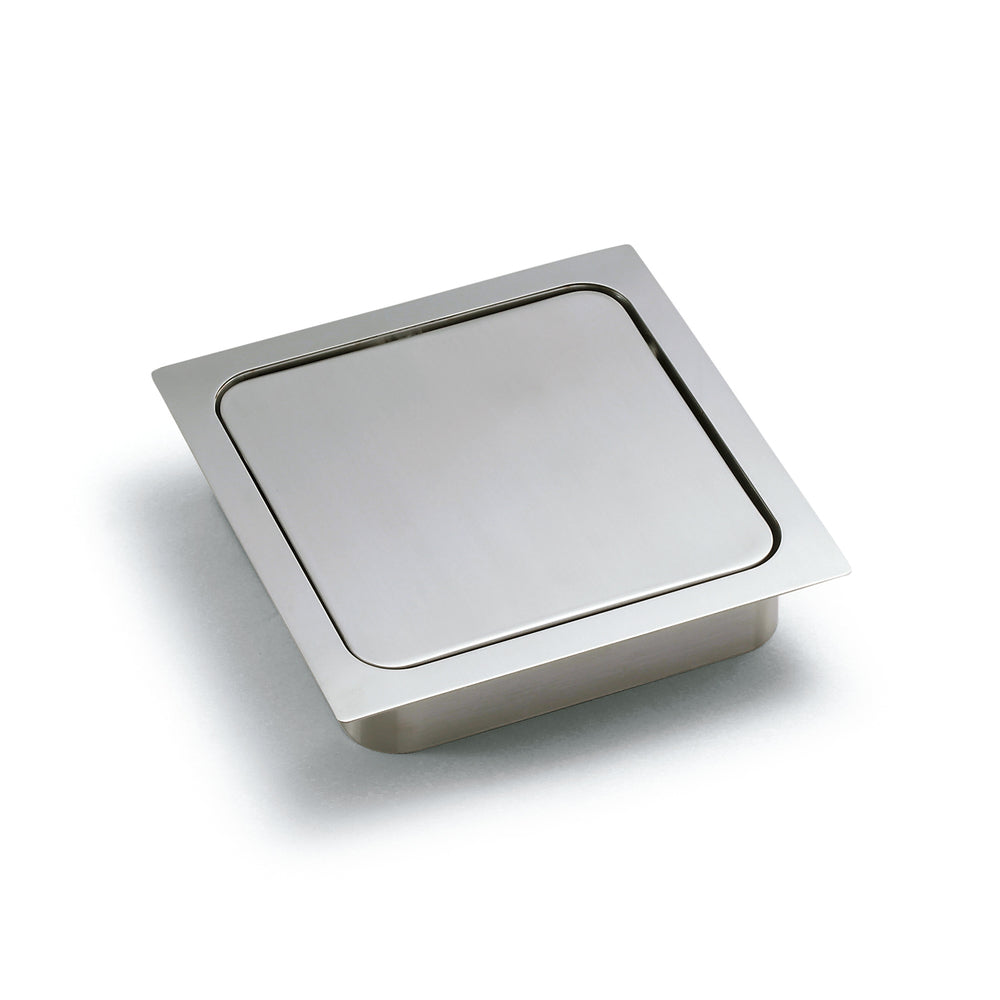 High-quality soft-close trash flap made of stainless steel, satin finish, 170 mm (6.7"), rectangular design, AD-KH015-HL. Self-closing stainless steel trash flap for kitchen furniture and much more, from Sugatsune / LAMP® (Japan)