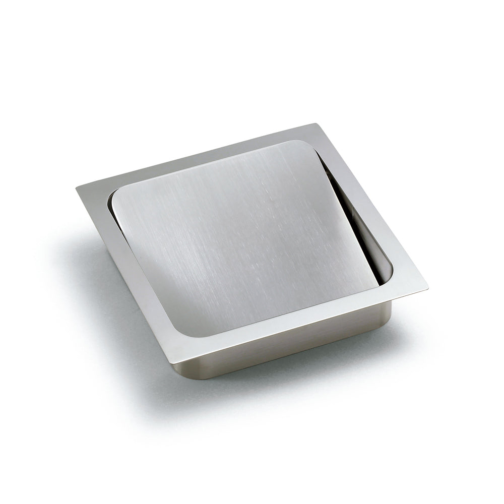 High-quality soft-close trash flap made of stainless steel, satin finish, 170 mm (6.7"), rectangular design, AD-KH015-HL. Self-closing stainless steel trash flap for kitchen furniture and much more, from Sugatsune / LAMP® (Japan)