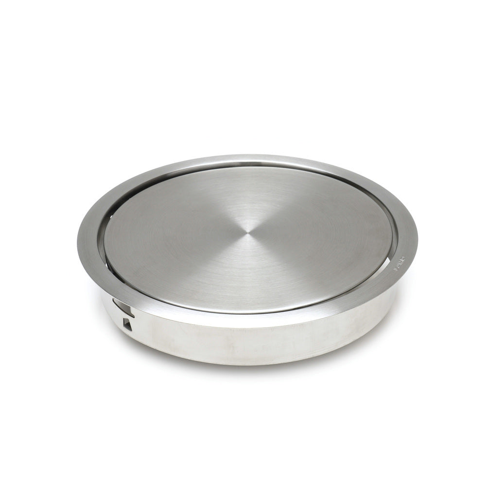 Hochwertige Müllklappe mit Soft-Close, aus rostfreiem Edelstahl, Oberfläche: satiniert matt, 220 mm (8,7″), Ausführung: rundförmig, AD-GD020-HL. Selbstschließende Edelstahlmüllklappe, für Küchenmöbel und viel mehr, von Sugatsune / LAMP® (Japan)