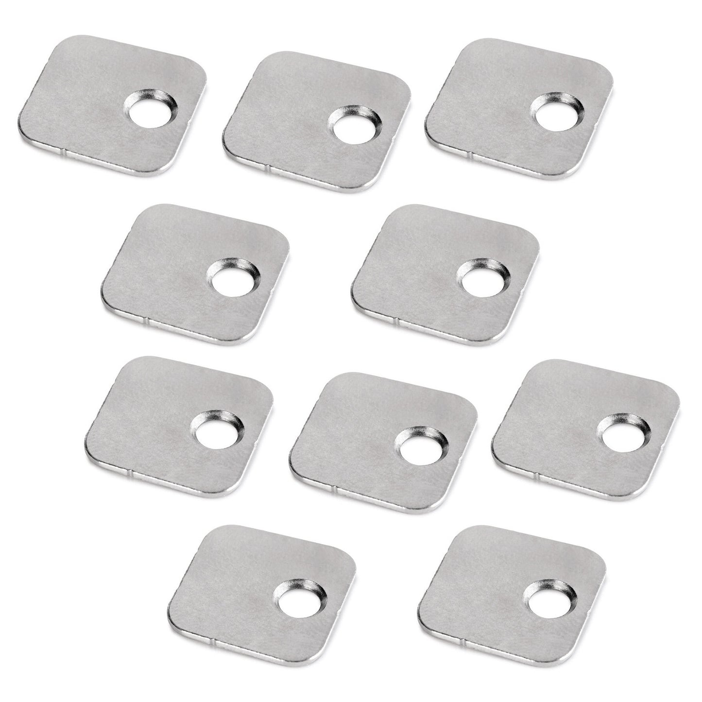 10 pieces square counter plate with off-center hole, surface: nickel-plated, 20 mm (25/32″), 1050007 for magnetic catch, push-to-open