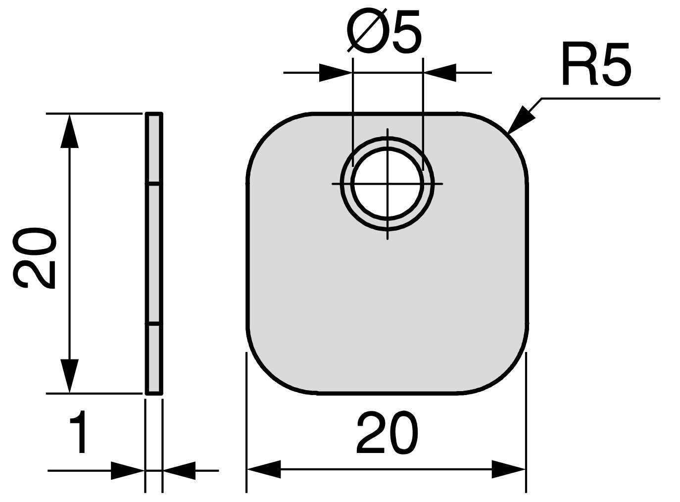 10 pieces square counter plate with off-center hole, surface: nickel-plated, 20 mm (25/32″), 1050007 for magnetic catch, push-to-open