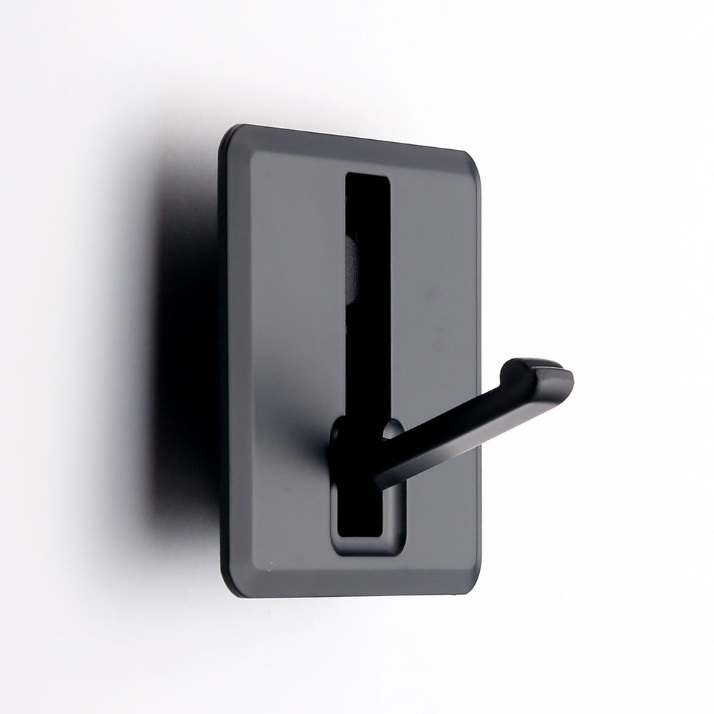 High-quality square spring-loaded folding hook for recessed installation, finish: black, satin matte, 64 mm (2.6"), NF-K64-BL. Square folding hook with automatic closing, for tiny houses, mobile homes, yachts, and much more, from Sugatsune / LAMP® (Japan)
