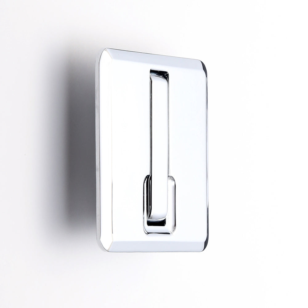 High-quality square spring-loaded folding hook for recessed installation, finish: chrome-plated, 64 mm (2.6"), NF-K64-CR. Square folding hook with automatic closing, for tiny houses, mobile homes, yachts, and much more, from Sugatsune / LAMP® (Japan)