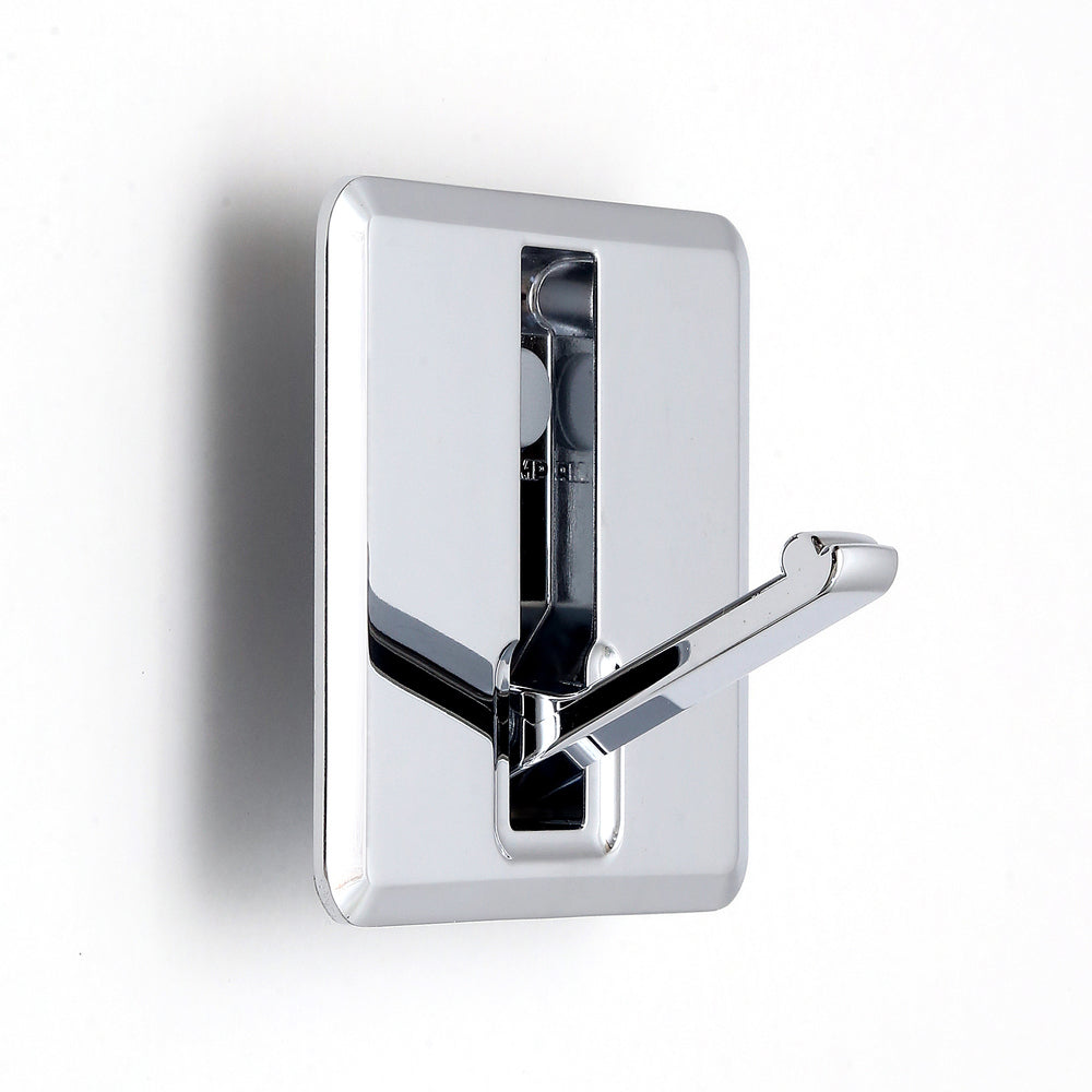 High-quality square spring-loaded folding hook for recessed installation, surface: chrome-plated, 77 mm (3.1"), NF-K77-CR. Square folding hook with automatic closing, for tiny houses, mobile homes, yachts, and much more, from Sugatsune / LAMP® (Japan)