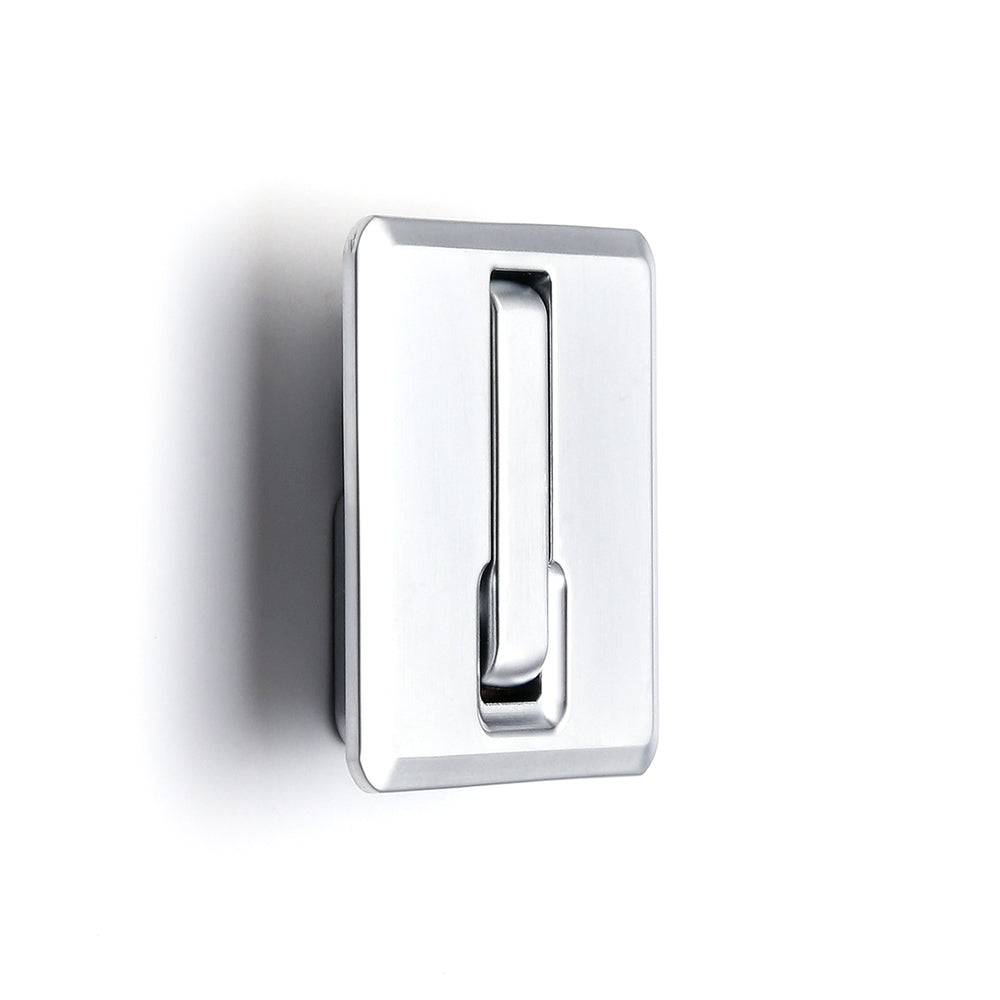 Hochwertiger quadratischer Federklapphaken zum Einlassen, Oberfläche: verchromt, satiniert matt, 52 mm (2,1″), NF-K52-SCR. Quadratischer Klapphaken mit Schließautomatik, für Tinyhouse, Wohnmobil, Yacht und viel mehr, von Sugatsune / LAMP® (Japan)