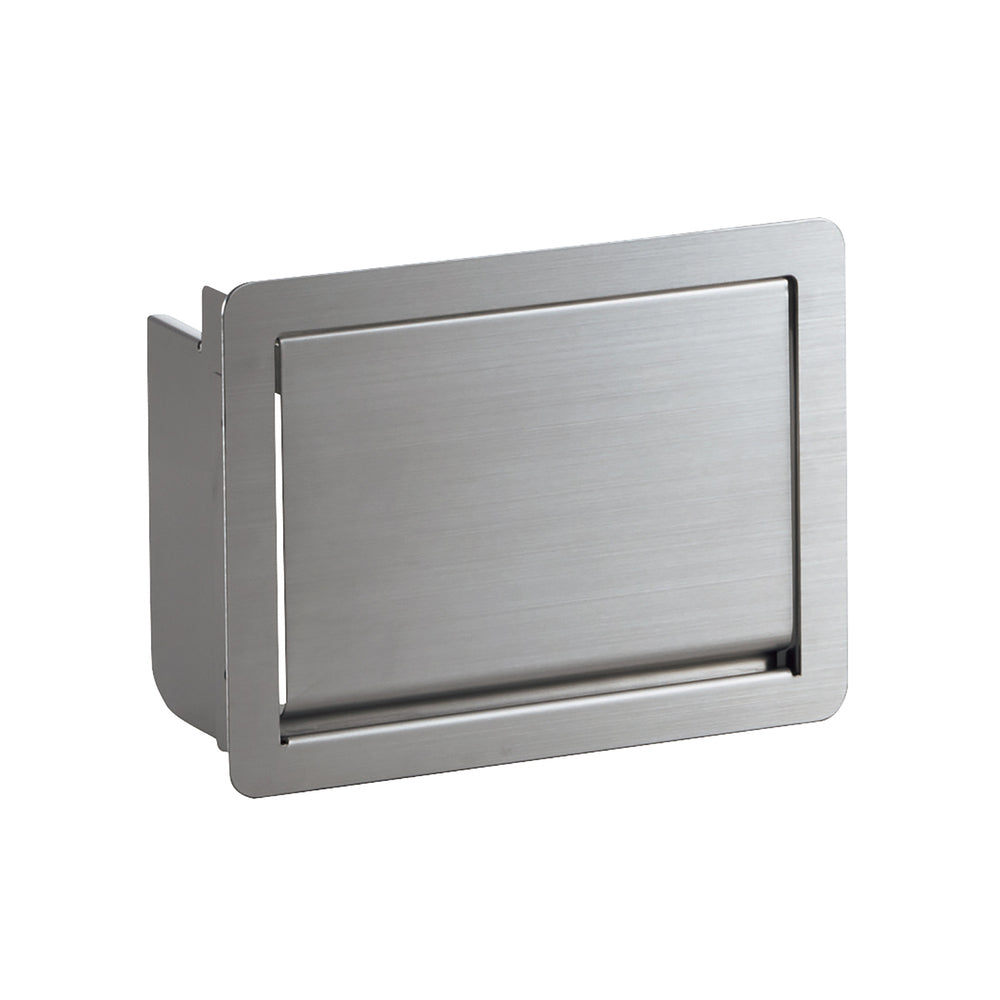 Hochwertige rechteckige Müllklappe für die senkrechte Montage mit Soft-Close, aus rostfreiem Edelstahl, Oberfläche: satiniert matt, 182 mm (7,2″), AZ-GD180-HL. Edelstahlmüllklappe, für Gastronomie und viel mehr, von Sugatsune / LAMP® (Japan)
