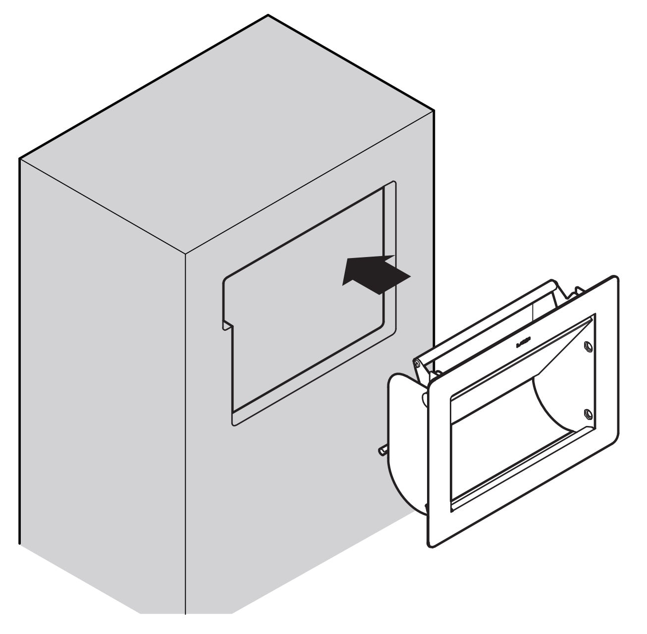 High-quality rectangular trash flap for vertical installation, with soft-close mechanism, made of stainless steel, satin finish, 310 mm (12.3"), AZ-GD310-HL. Stainless steel trash flap for catering and much more, from Sugatsune / LAMP® (Japan)