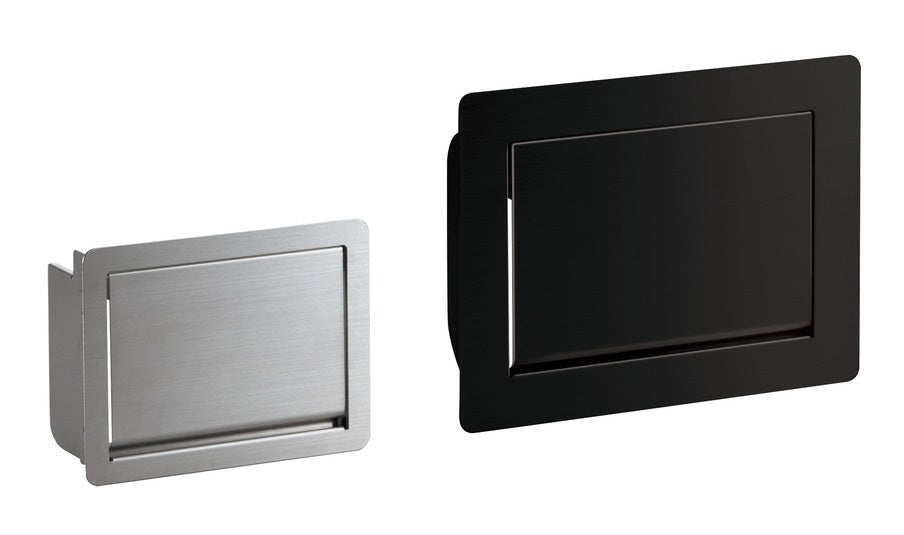 Hochwertige rechteckige Müllklappe für die senkrechte Montage, mit Soft-Close, aus rostfreiem Edelstahl, Oberfläche: schwarz, 310 mm (12,3″), AZ-GD310-BL. Edelstahlmüllklappe, für Gastronomie und viel mehr, von Sugatsune / LAMP® (Japan)