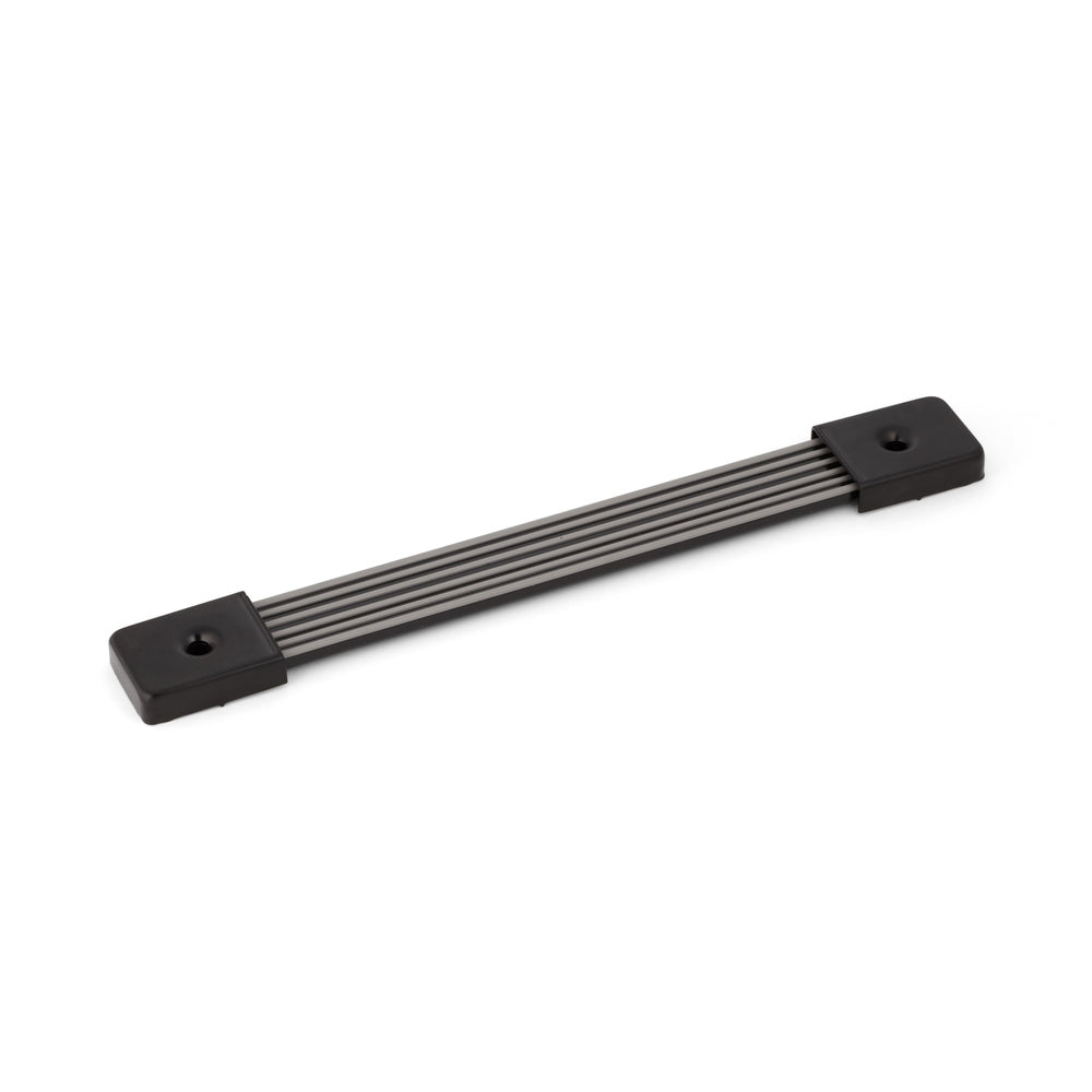 Polyvinyl chloride strap handle with steel caps, 266 mm (10.5") PS-220. Extendable polyvinyl chloride case handle for boxes, equipment, devices, cases, loudspeakers, and musical instruments, by Sugatsune / LAMP® (Japan)