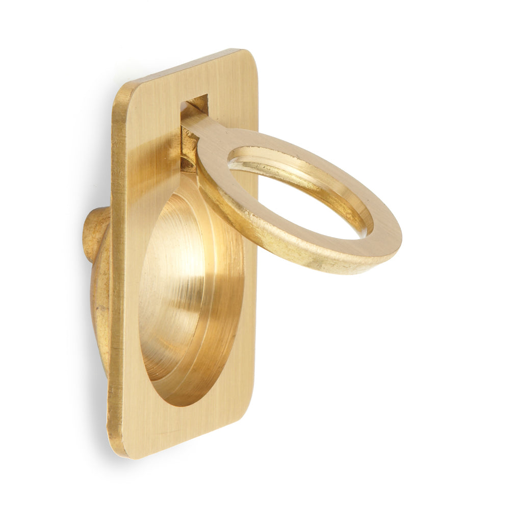 Ring-shaped folding handle made of brass, finish: satin matte, 30.5 mm (1.3") 587-40SB. Ring handle 587-40SB for RV, boat, inspection hatch, inspection door, by Sugatsune / LAMP® (Japan)