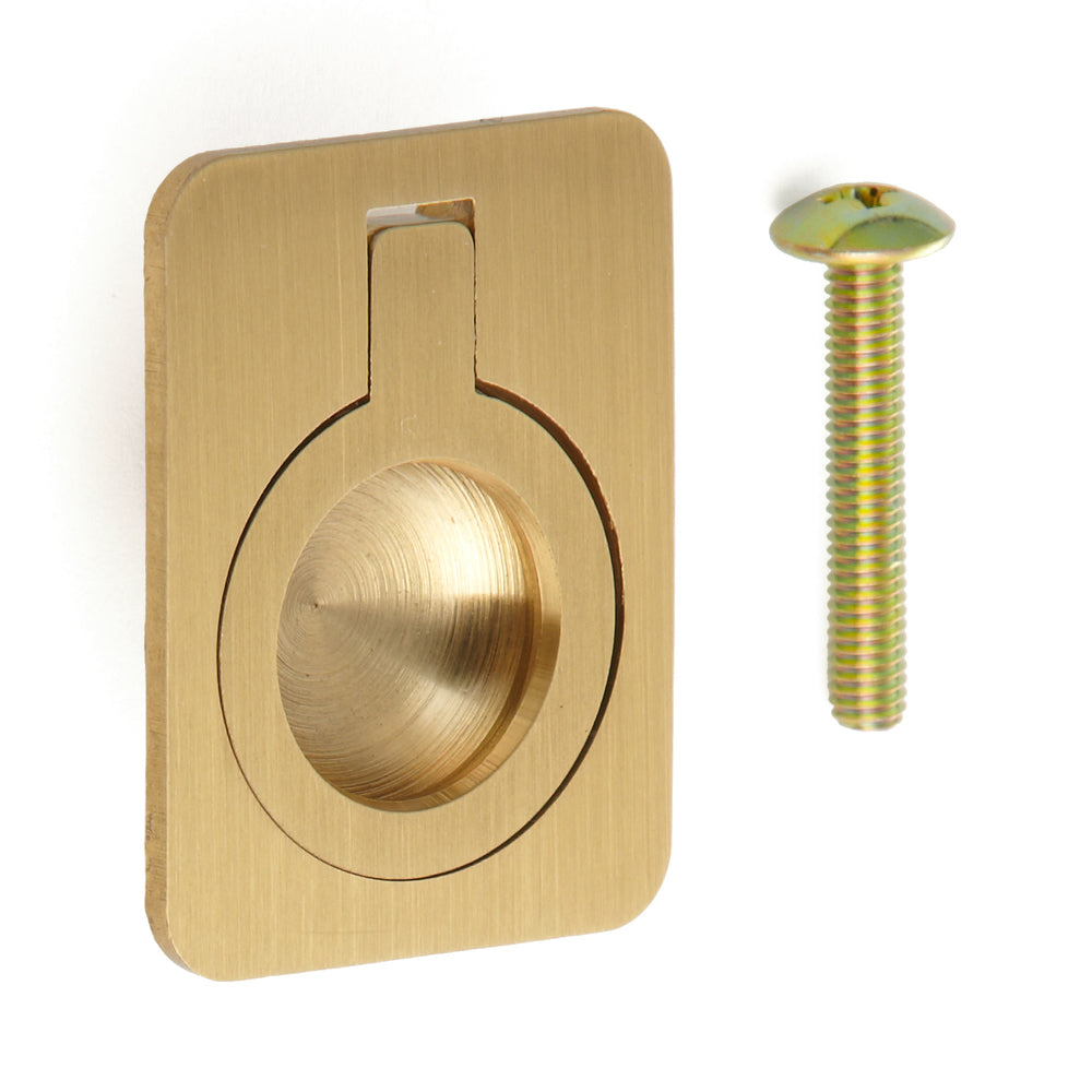 Ring-shaped folding handle made of brass, finish: satin matte, 30.5 mm (1.3") 587-40SB. Ring handle 587-40SB for RV, boat, inspection hatch, inspection door, by Sugatsune / LAMP® (Japan)