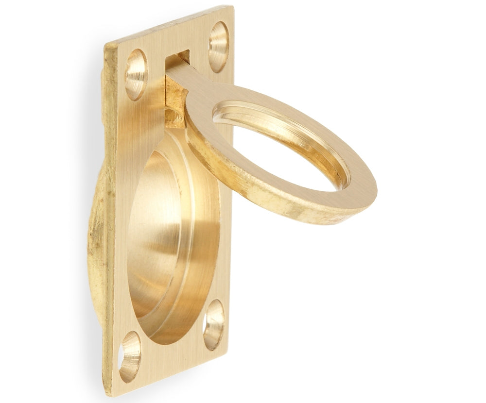 Ring-shaped folding handle made of brass, surface: satin matte, 30.5 mm (1.3") 587B-40SB. Ring handle 587B-40SB for RV, boat, inspection hatch, inspection door, from Sugatsune / LAMP® (Japan)