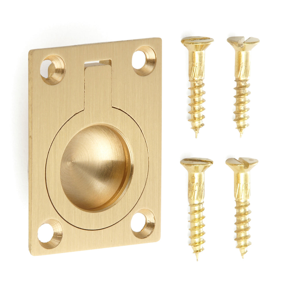 Ring-shaped folding handle made of brass, surface: satin matte, 30.5 mm (1.3") 587B-40SB. Ring handle 587B-40SB for RV, boat, inspection hatch, inspection door, from Sugatsune / LAMP® (Japan)