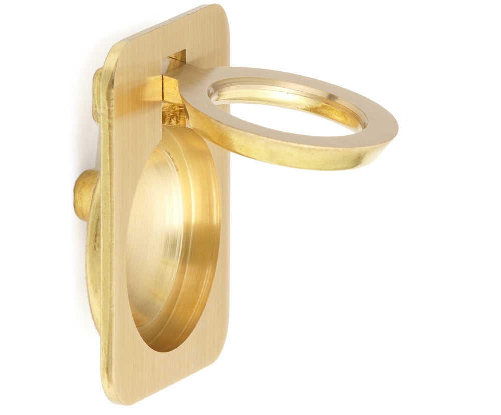 Ring-shaped folding handle made of brass, surface: satin matte, 38 mm (1.5") 587-50SB. Ring handle 587-50SB for motorhomes, boats, inspection hatches, inspection doors, from Sugatsune / LAMP® (Japan)