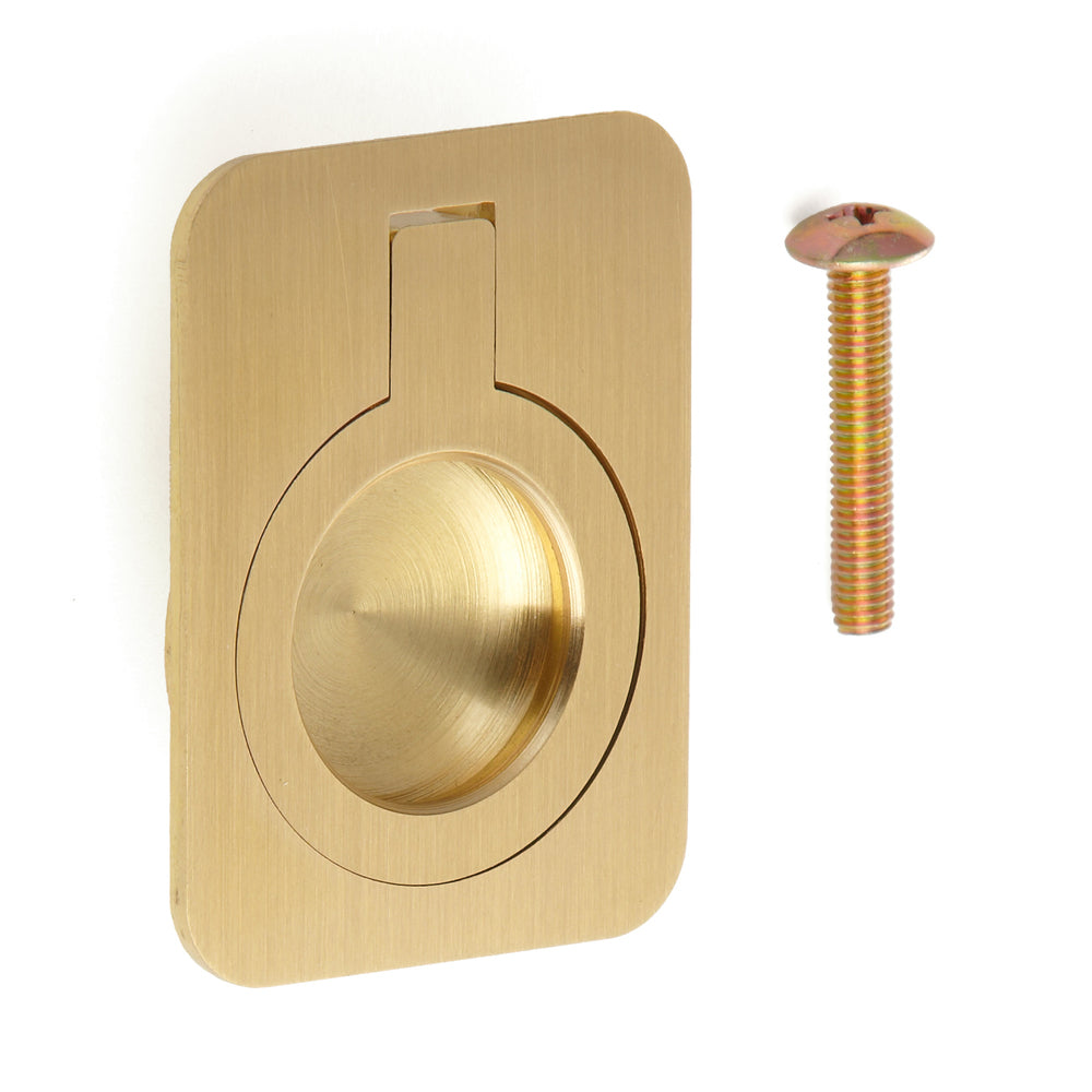Ring-shaped folding handle made of brass, surface: satin matte, 38 mm (1.5") 587-50SB. Ring handle 587-50SB for motorhomes, boats, inspection hatches, inspection doors, from Sugatsune / LAMP® (Japan)