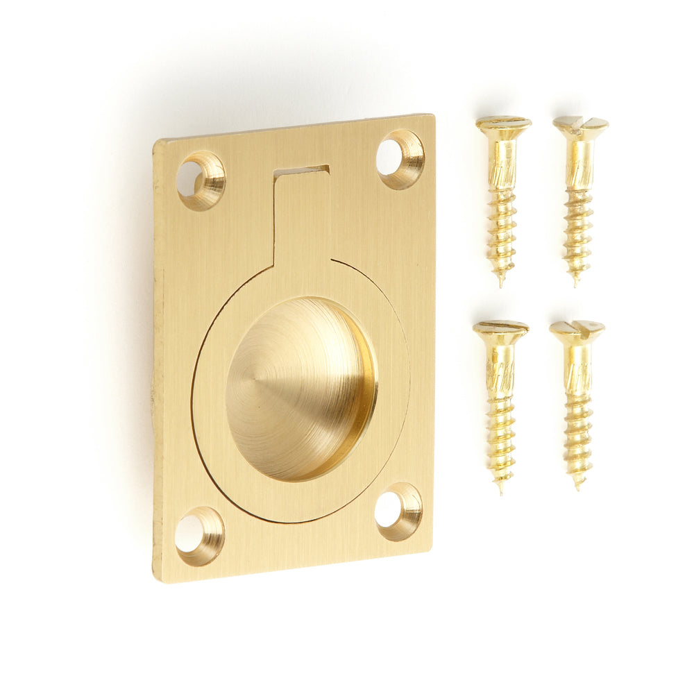Ring-shaped folding handle made of brass, surface: satin matte, 38 mm (1.5") 587B-50SB. Ring handle 587B-50SB for motorhomes, boats, inspection hatches, and access doors, from Sugatsune / LAMP® (Japan)