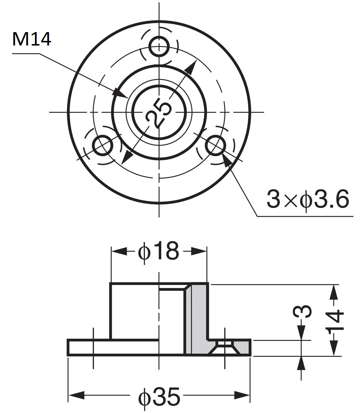4 pieces round screw-on plates with M14 thread, mounting plate, made of solid zinc alloy, 35 mm (1.4"), AD-559M14. Mounting plate, for furniture feet, furniture casters, machine feet, cabinet legs, sofa feet, and much more, from Sugatsune / LAMP® (Japan)