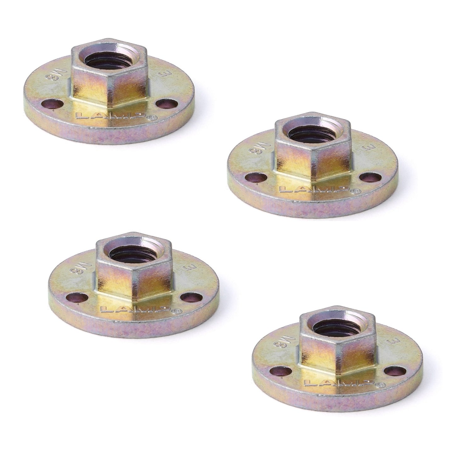 4 pieces round screw-on plates with M8 thread, mounting plate, made of solid zinc alloy, 25 mm (1"), AD-555-25-M8. Mounting plate, for furniture feet, furniture casters, machine feet, cabinet legs, sofa feet, and much more, from Sugatsune / LAMP® (Japan)
